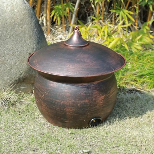Metal Garden Hose Storage Pot,Vintage Copper Finish Hose Holder with Lid by MNRYLKB