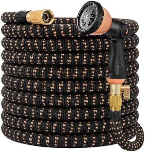 50 ft Expandable Garden Hose, Lightweight Expanding Water Hose with 10 Function Nozzle, 3/4" Solid Brass Fittings, 5-Layer Latex Core, No-Kink Flexible Retractable Hose for Patio, RV, Car Washing by TopYard