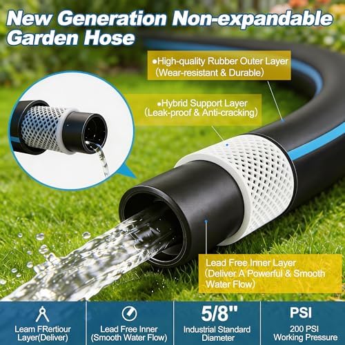 Garden Hose 50FT Non-expandable Heavy Duty, Kink-free Flexible Water Hose, Leak-proof Hybrid Pipe with Brass Fittings for Garden, Car Washing & Household Cleaning - Image 2