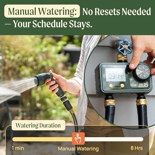 2 Zone Watering Timer with Brass Inlet & 40ft Drip Irrigation System for Raised Garden Beds - Image 4