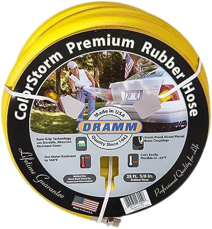 Dramm ColorStorm Premium Rubber Garden Hose – 100 ft Heavy Duty 3/4" Water Hose – Kink Resistant, Crush-Proof Nickel-Plated Couplings – Made in USA - Yellow by DRAMM