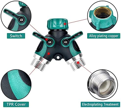 Garden Hose Y Valve Hose Splitter, Water Faucet Splitter with Comfortable Rubberized Grip, 2 Way Hose Splitter - Image 3