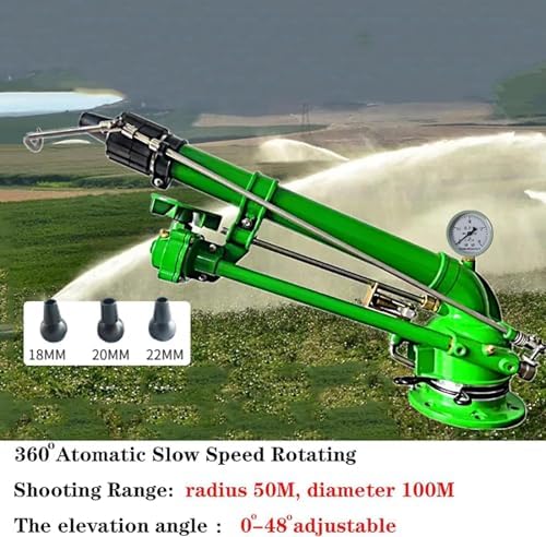 McbeAn Lawn Sprinkler Gun, Heavy-Duty Metal Pulse Sprinkler, with 18mm/20mm/22mm Replacement Nozzle, Range Diameter 40-100 Meters, Working Pressure Adjustable 4-8bar, for Outdoor Use - Image 2