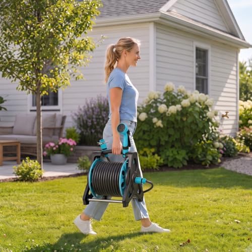 100FT Wall Mount Garden Hose Reel, Retractable Water Hose with 10 Pattern Spray Nozzle, Tangle Resistant Weather Safe PVC Pipe for Yard Gardening & Vehicle Washing 30m - Image 3