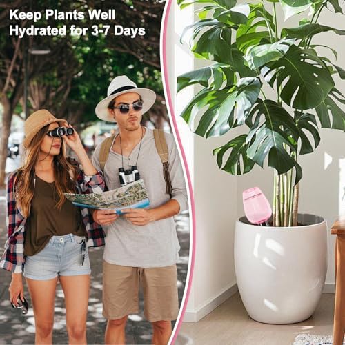 8 Pcs Plant Watering Globes Self Watering Planter Insert Plants Top Fill Water Device Plastic Water Bulbs Slow Release Terracotta for Plants, Pink - Image 4