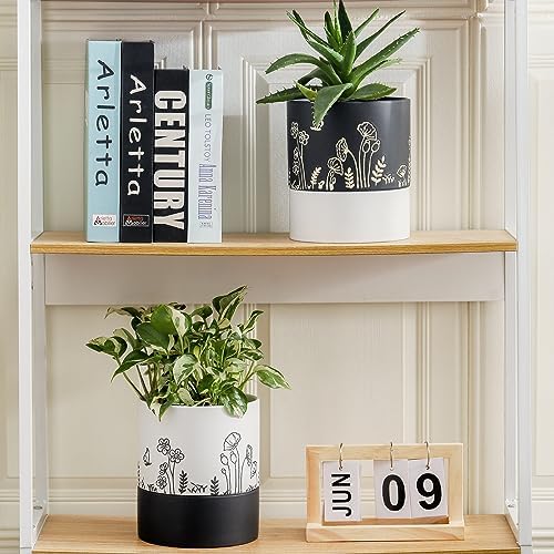 Nihow Self Watering Pots for Indoor Plants,6 Inch,White,Hand Painting - Image 6