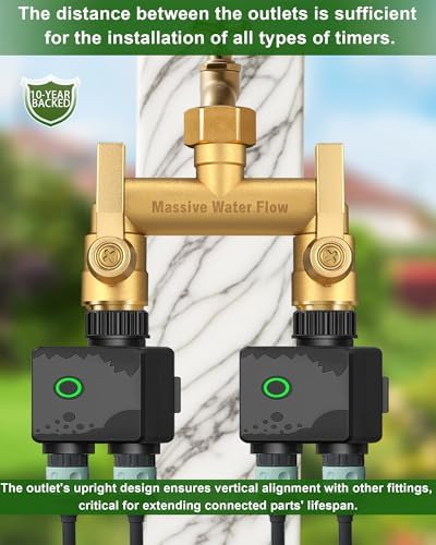 Hose Splitter 2 Way Heavy Duty, Solid Brass Full Flow Outdoor Faucet and Garden Hose Splitters, Water Spigot Splitter T Adapter, All Metal Water Connector with Shut-Off Valve, 3/4 - Inch GHT Thread - Image 7