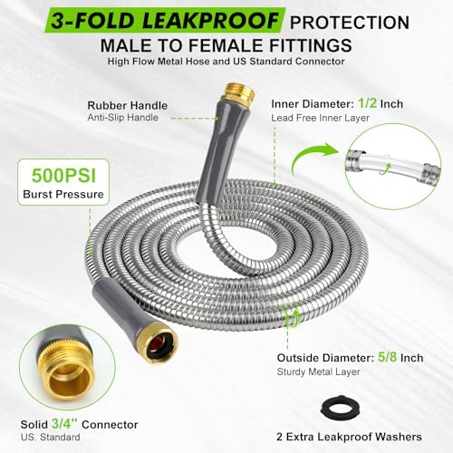 25ft Stainless Steel Garden Hose, Kink-Free Metal Hose for Yard & RV - Image 6