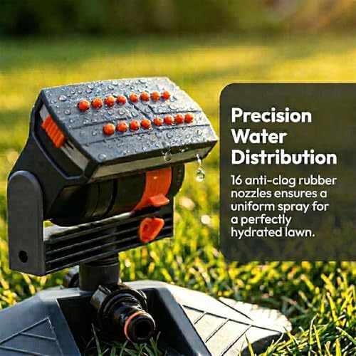 2026 New Adjustable Oscillating Sprinkler Wide Coverage, 16-Nozzle Oscillating Sprinkler, Lawn Sprinkler Oscillating, Mini Turbo Oscillating Water Sprinkler (Black-A, with 5m Hose) - Image 4