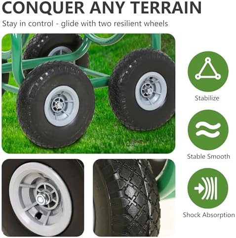 PayLessHere | Garden Hose Reel Cart | Holds Upto 300ft of 5/8" Hose | Green - Image 6