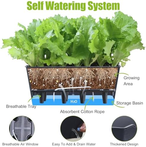 Window Box Planter 6 Pcs, 16.5 Inches Self Watering Rectangle Flower Plant Pots with Drainage Holes Trays, Vegetable Planters for Windowsill Patio Garden Balcony Porch Yard (Black) - Image 5