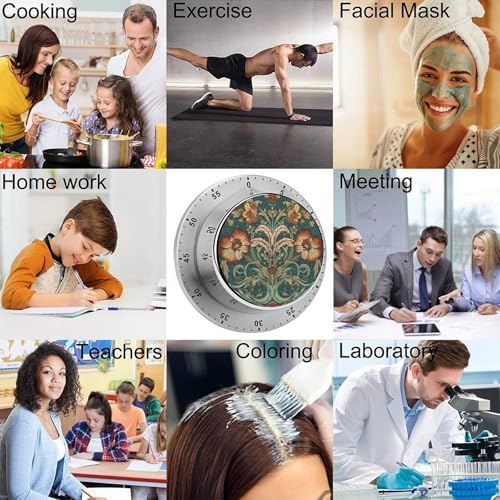 Mechanical Kitchen Timers for Cooking,Red and Brown Printed 60 Minute Magnetic Countdown Timer,Cute Cooking Timers with Alarm,Stainless Steel Time Timer Manual No Batteries Required - Image 5
