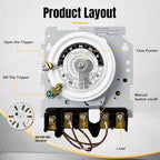 T104M Mechanical Timer Switch Mechanism Only, 24-Hour Programmable - Image 5