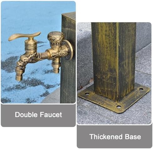 Floor Mounted Faucet Outdoor Water Pipe Vertical Fountain Irrigation Column,Freestanding 26in Outdoor Garden Water Column - Vertical Square Water Feature with Dual Outlet Faucet for Efficien - Image 5