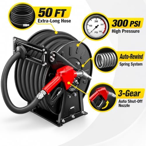 SILVEL 1 Inch Diesel Fuel Hose Reel 50 ft Retractable Spring Rewind - Image 2