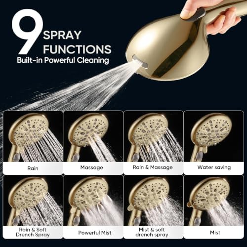 Cobbe 9 Spray Modes Handheld Shower Head, Water-Saving, Gold - Image 4