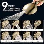 Cobbe 9 Spray Modes Handheld Shower Head, Water-Saving, Gold - Image 4