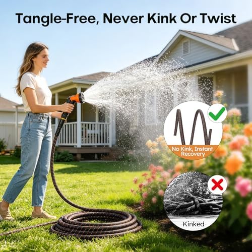 Garden Hose, 3/4" Flexible Water Hose Ultra Lightweight, Non-Expandable with 10 Function Nozzle, Kink-Free, Leak-Proof, 360° Swivel, Abrasion Resistant & Easy to Store for Yard Lawn, Outdoor (50ft) - Image 4