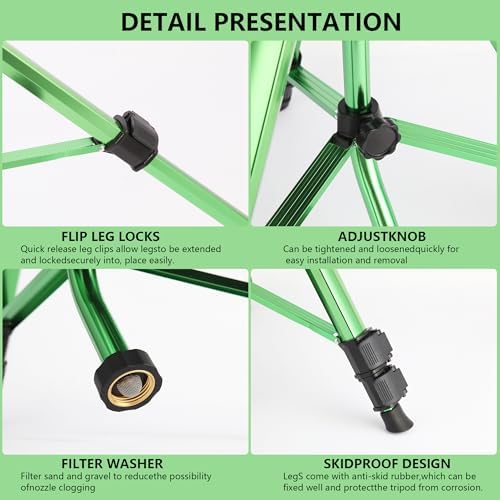 Green Zinc Alloy Water Bird Sprinkler, Heavy Duty Tripod Base Garden Sprinkler, 360 Degree Large Area Irrigation, Durable Flip Lock Legs & Adjustable Nozzle, 2 Pack - Image 3