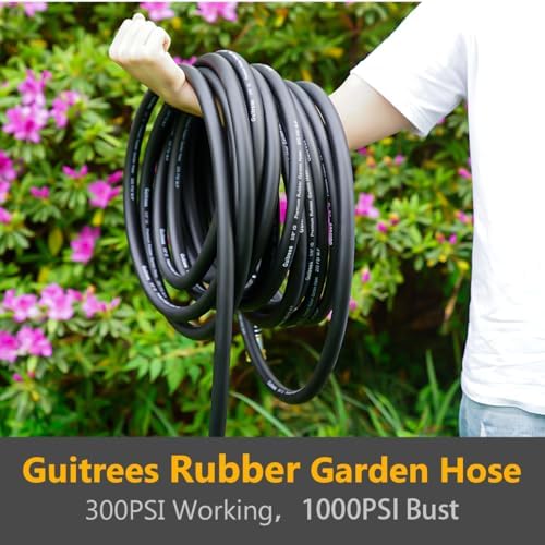 Guitrees 25FT 5/8 Heavy Duty Rubber Garden Hose - 300psi Working, 1000psi Burst - Hot/Cold Water - Five-Layered Braiding for Durability - Versatile for Gardening, Agriculture, Construction(Black) - Image 5