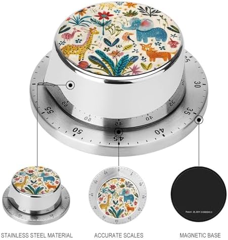 Mechanical Kitchen Timers for Cooking,Jungle Animal Pattern Printed 60 Minute Magnetic Countdown Timer,Cute Cooking Timers with Alarm,Stainless Steel Time Timer Manual No Batteries Required - Image 3