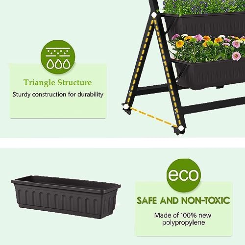 Homdox 5-Tier Elevated Garden Bed with Lockable Caster Wheels - Freestanding Vertical Raised Bed with 5 Garden Planter Boxes- Perfect to Grow Vegetables Herbs Flowers Indoor(Black) - Image 4