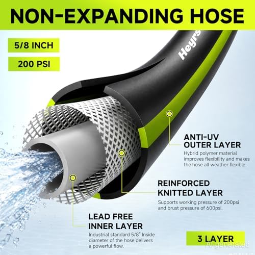 Garden Hose 75ft x 5/8", NON-EXPANDABLE Water Hose Heavy Duty, Flexible, Lightweight, Kink Resistant & Outside Hybrid Hose, Male to Female Fittings - Image 2