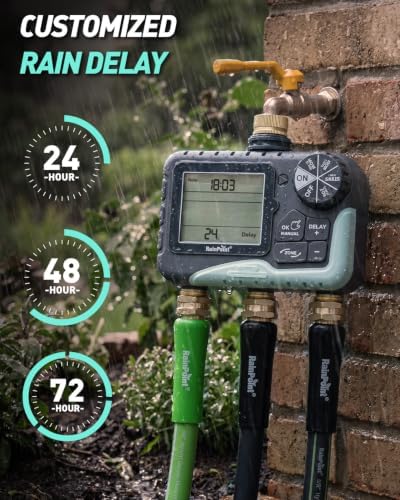 RAINPOINT 3‑Zone Water Timer, Brass Inlet & Outlet, 2027 Upgraded Enhanced Waterproof LCD, 3 Custom Watering Plans, IP65 Sprinkler Timer, Rain Delay, Manual‑Automatic Watering for Yard Lawn Greenhouse - Image 6