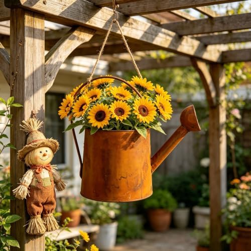 Distressed Rusty Metal Watering Can Planter Vintage Industrial - Image 5