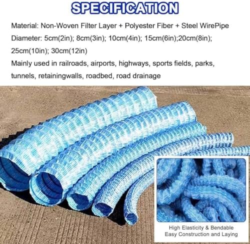 2/3/4/6/8/10/12 Inch Diameter Soft Infiltration French Drain Pipe Non Woven Fabric Flexible Drainage Pipes for Outside Yard/Road Shoulder Corrugated Drain Hose,L 4m(13.1ft),10in - Image 6