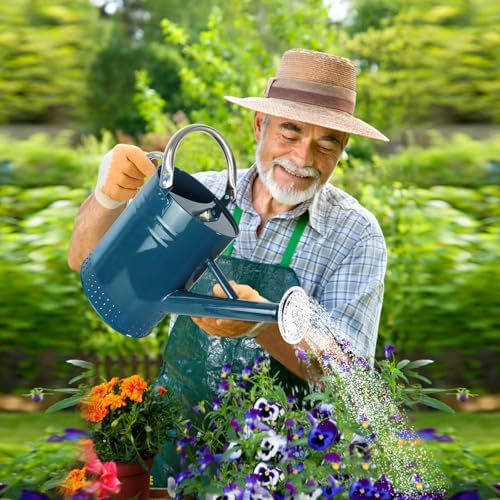 1 Gallon Metal Watering Can with Removable Spout, Nice Galvanized Steel Water Can with Embossed Design for Indoor and Outdoor Plants (Ocean Blue) - Image 5
