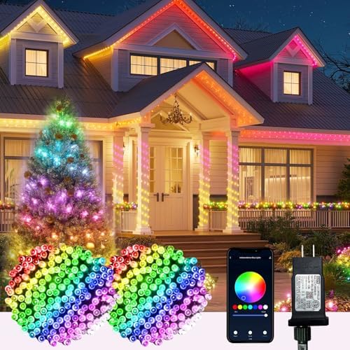 Smart Christmas String Lights - 196FT 600 RGB LEDs WiFi Multi-Color Changing Compatible with Alexa & Google Home for 6-8ft Christmas Tree by DREICHT