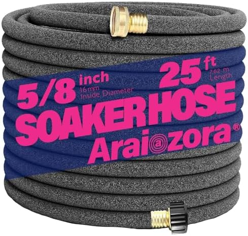 Soaker Hose 25FT 5/8 Inch, Heavy Duty Leakproof Drip Irrigation Hose for Deep Watering Garden, Flower Beds & Landscaping by Araiozora