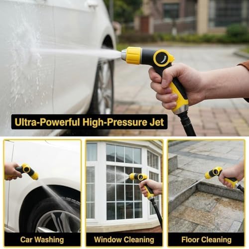 High Pressure Garden Hose Nozzle with 4 Spray Patterns & Thumb Control (Yellow) - Image 4