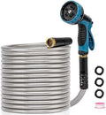 Metal Garden Hose 50 ft x 5/8 in OD with 10 Pattern Sprayer Nozzle, Stainless Steel Water Hose, Non Expandable Flexible Kink Resistant Heavy Duty Hose for Yard, Car Washing and Pet Bath by Unknown