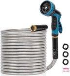 Metal Garden Hose 50 ft x 5/8 in OD with 10 Pattern Sprayer Nozzle, Stainless Steel Water Hose, Non Expandable Flexible Kink Resistant Heavy Duty Hose for Yard, Car Washing and Pet Bath by Unknown