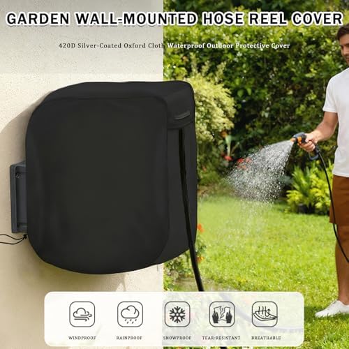 Garden Hose Reel Cover for Gardena Rollup XL 35m, Waterproof Outdoor Wall Mounted Hose Reel Protector with Drawstring, Dustproof Windproof Hose Storage Cover,B - Image 2
