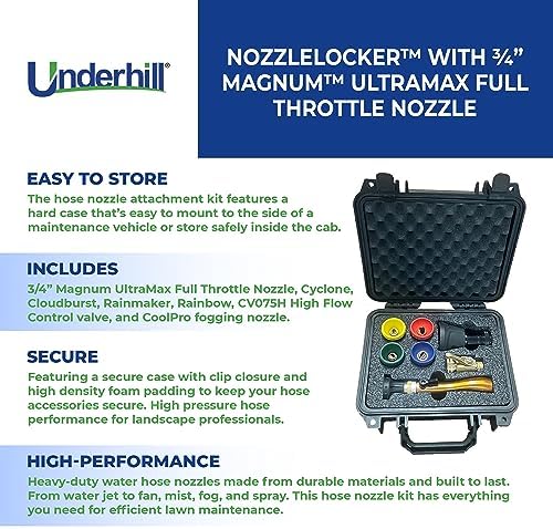 Underhill NozzleLocker Garden Water Hose Nozzle Kit, Sprayer, Jet, Fog, Mister, Heavy-Duty, with ¾ Inch Magnum UltraMax Full Throttle Nozzle, HP-K2 - Image 3