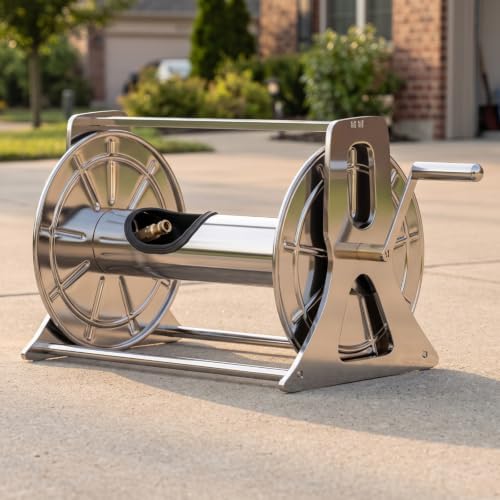 Simple Metal Hose Winder | Rust-Resistant Stainless Steel, Hose Reel with Hand Crank, Manual, for Garden, Yard, Gardeners, 100M - Image 2