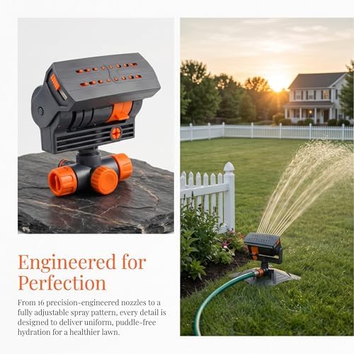 16-Nozzle Oscillating Sprinkler with Dual-Zone Sprinkler Water Timer, Adjustable Lawn & Garden Irrigation System, Turbo 360° Automatic Rocking Sprinkler for Lawn Yard Garden Watering (A) - Image 4