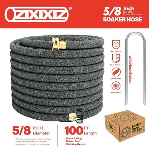 100FT 5/8-Inch Soaker Hose with Metal Staples, Flexible with Solid Brass Connector, Leak-Resistant Watering System for Gardens & Vegetable Beds - Image 2