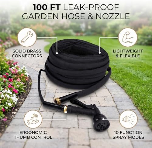 100FT Non Expanding Garden Hose with Spray Nozzle - Image 5