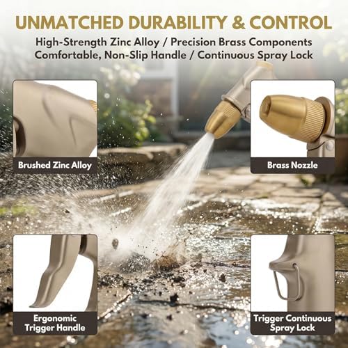 Garden hose nozzle spray, heavy metal high-pressure water gun, rotating can obtain different types of spray, watering plants and lawn, car washing, yard and pets (Short nozzle quick connection) - Image 3