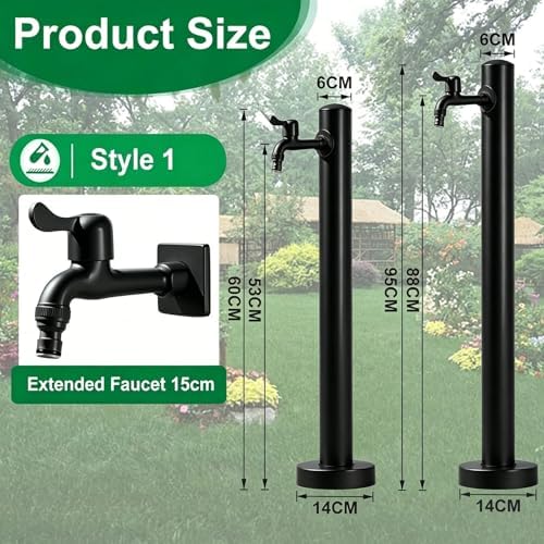Stainless Steel 60/95cm Water Dispenser Column, Round with Water Tap and Hose Connector Free-Standing Garden Tap Outdoor Spigot, Vertical Water Hydrant(Black,95cm/37.4in,Style 1) - Image 2