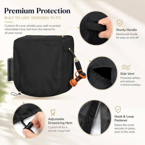 Wall Mounted Hose Reel Cover for Giraffe Tools AW30 100 ft Retractable Hose Reel 2021–2026,Waterproof Oxford fabric for Retractable Garden Hoses ReelsHeavy Duty Shield,Black - Image 2