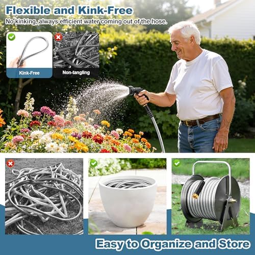 Rcfunkid Garden Hose 100FT No-Kink Metal Hose With 10 Function Nozzle Tough - Image 6