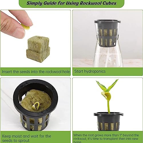 Rockwool Cubes, Good Water Absorption Soilless Cultivation Starter Plugs with Self Watering Cotton Wick Cord for Indoor Plant Growing - Image 5