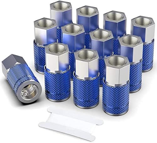 GASHER 12PCS Bule Quick Connect Air Coupler 1/4 Inch NPT Female Threads Size,1/4-Inch Female Industrial Coupler, (T-Style) by GASHER