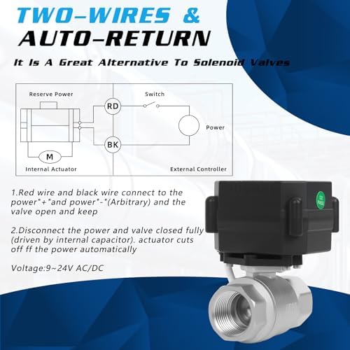 Motorized Ball Valve - 1/2" Stainless Steel Electric Water Valve with Full Port, 2 Wire Electrical Ball Valve 9-24V AC/DC,Auto Return Setup, NSF Certified, IP67 - Image 4