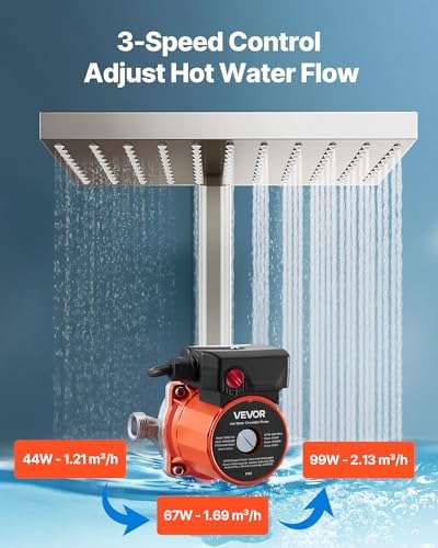 VEVOR Hot Water Recirculating Pump, 10 GPM, Instant Circulation Circulator Pump System, 3-Speed Control, 0.13 HP, 110-120V, NPT 3/4 in to NPT 1/2 in Adapter, Stainless Steel Head, for Water Heaters - Image 3
